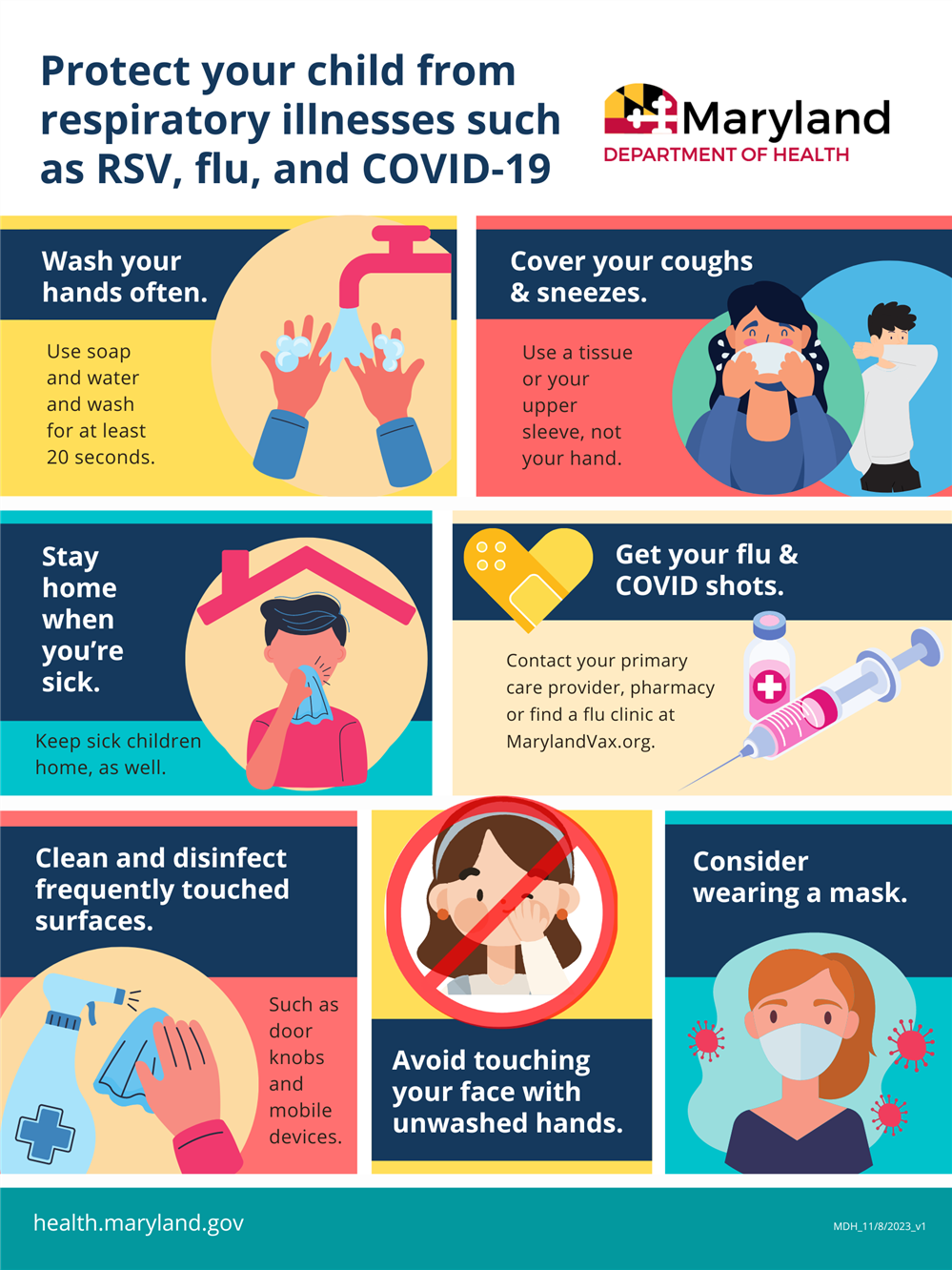 Infographic highlighting safety precautions for respiratory illnesses.